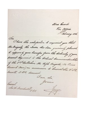 Lot 193 - H.R.H. Field Marshal Prince George, second Duke of Cambridge, signed letter
