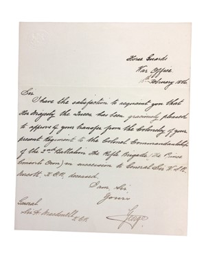 Lot 85 - H.R.H. Field Marshal Prince George, second Duke of Cambridge, signed letter