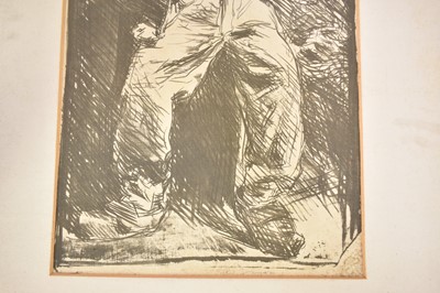 Lot 272 - *Sir Frank Brangwyn three signed prints - Unloading Oranges at London Bridge, Is There Truth in Drink? and one other, unframed