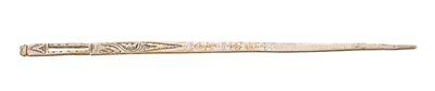 Lot 1002 - 17th century silver bodkin, with prick date and initials, MA:MS 1664, 11cm long