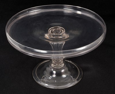 Lot 341 - Georgian glass tazza, with circular galleried top, moulded and collared stem, domed folded foot, 26cm diameter x 16cm high