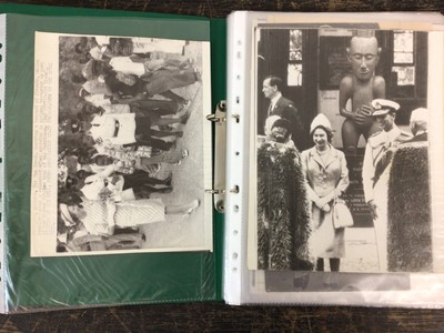 Lot 86 - H.M. Queen Elizabeth II, album containing mostly 1950s - 1980s press photographs of Her late Majesty and other members of the Royal Family including Coronation scenes (70 plus)