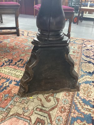 Lot 1523 - Substantial Italian walnut refectory table, the cleated plank top on pyramidal column supports