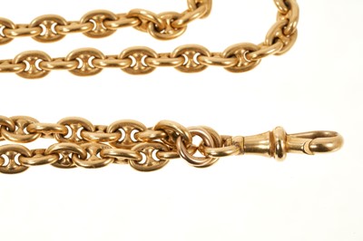 Lot 650 - 19th century gold long chain with mariner links and clasp, approximately 130cm.