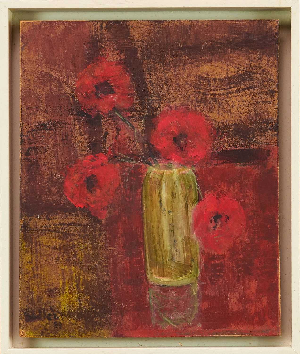 Lot 989 - *Robert Sadler (1909-2001) Still Life, "Poppies no 8", 1989, acrylic on board, signed and dated, 30.5 x 25cm, framed
