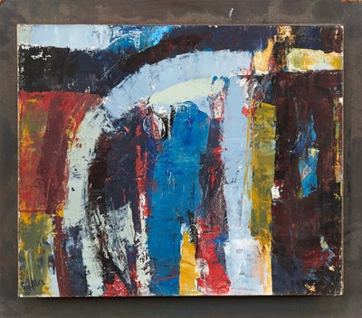 Lot 990 - *Robert Sadler (1909-2001) Abstract, acrylic on board, signed, 26 x 31cm, mounted