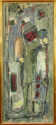 Lot 976 - *Robert Sadler (1909-2001) Abstract, 1960s, acrylic on board, unsigned, 32.5 x 77.5, in gilt frame