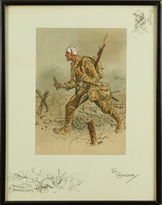 Lot 1323 - Snaffles, Charles Johnson Payne (1884-1967) hand coloured print - 'The Canadian', with Snaffle blindstamp, 44cm x 34cm, in glazed frame 
Provenance: Malcolm Innes Gallery