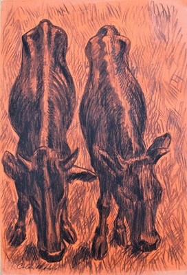 Lot 948 - *Colin Moss (1914-2005) charcoal, two cows, signed, 78 x 51cm