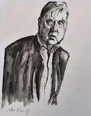 Lot 944 - *Colin Moss (1914-2005) pen and wash, Portrait of Francis Bacon, signed and dated '99, 59 x 42cm