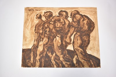 Lot 1307 - *Colin Moss (1914-2005) oil on paper, workmen, signed, 53 x 64cm