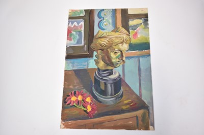 Lot 947 - *Colin Moss (1914-2005) watercolour and bodycolour, still life with bust, unsigned, studio stamp verso, 56 x 38cm