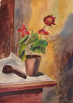 Lot 1311 - *Colin Moss (1914-2005) watercolour, still life with pipe, signed, 55 x 38cm