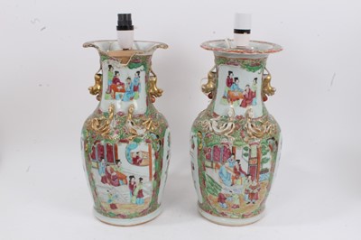 Lot 538 - Pair of 19th century Chinese Famille Rose vases converted into lamps.