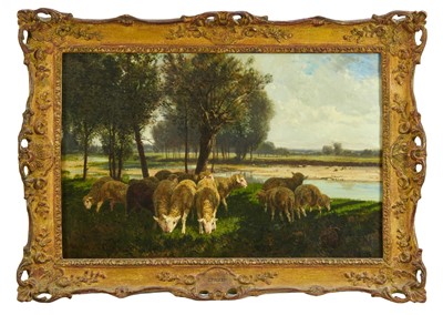 Lot 1317 - Giuseppe Nicola Raimondo Palizzi (1812-1888) oil on canvas - Grazing Sheep, signed and indistinctly dated, 46.5cm x 71.5cm, in gilt frame