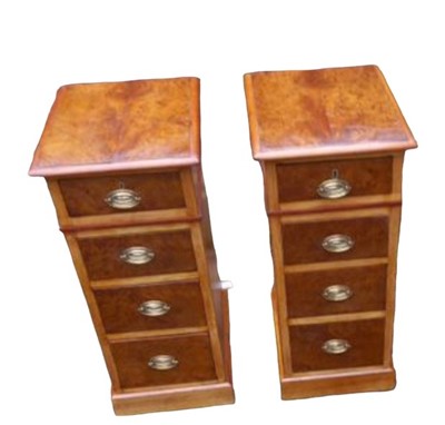 Lot 1501 - Pair of figured walnut bedside chests