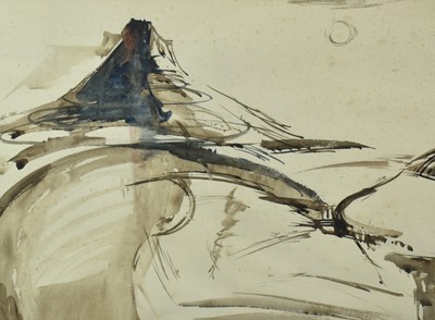 Lot 1337 - William Johnstone (1897-1981) monochrome ink and wash - Eildon Hills, apparently unsigned, 37cm x 50cm, in glazed frame