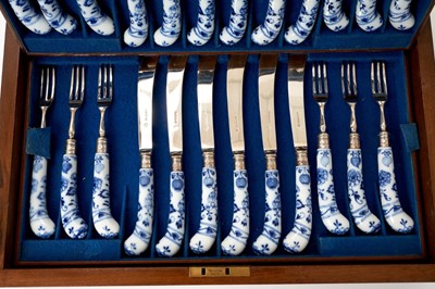Lot 558 - Set of 18 Victorian silver and Meissen porcelain handled fruit/dessert knives and forks