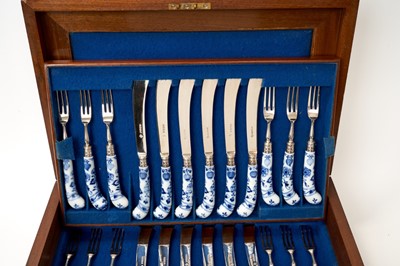 Lot 558 - Set of 18 Victorian silver and Meissen porcelain handled fruit/dessert knives and forks