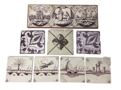 Lot 380 - Group of ten mostly 18th century manganese delft ware tiles, with biblical scenes and other decoration