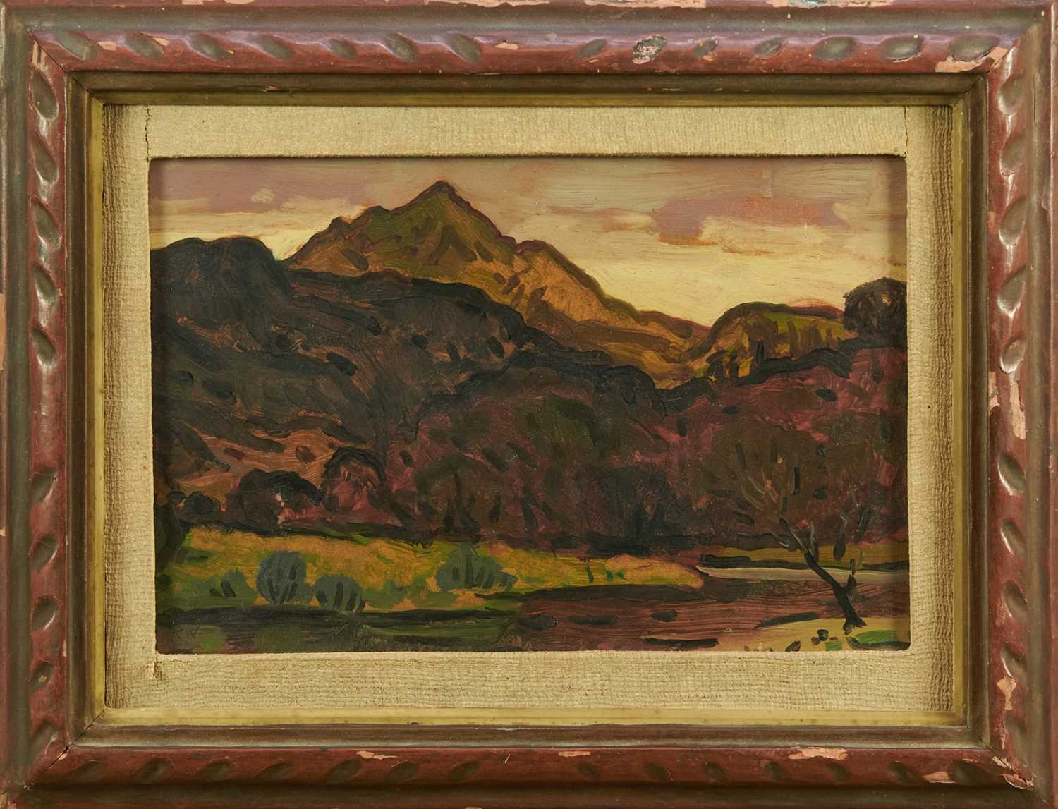 Lot 1341 - *Kyffin Williams (1918-2006) oil on board - Cynicht from The Glaslyn, initialled, titled verso and dated 23.12.47, 21cm x 31cm, in orignal painted frame