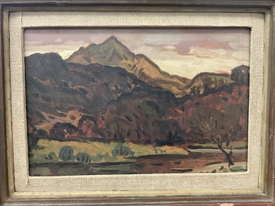 Lot 1341 - *Kyffin Williams (1918-2006) oil on board - Cynicht from The Glaslyn, initialled, titled verso and dated 23.12.47, 21cm x 31cm, in orignal painted frame