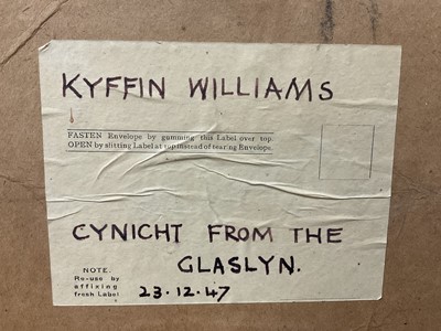 Lot 1341 - *Kyffin Williams (1918-2006) oil on board - Cynicht from The Glaslyn, initialled, titled verso and dated 23.12.47, 21cm x 31cm, in orignal painted frame