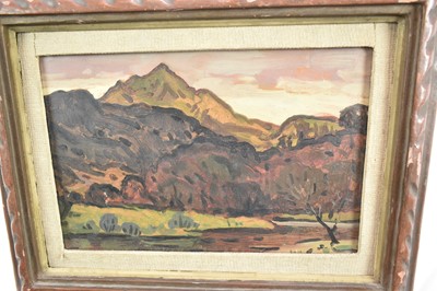 Lot 1341 - *Kyffin Williams (1918-2006) oil on board - Cynicht from The Glaslyn, initialled, titled verso and dated 23.12.47, 21cm x 31cm, in orignal painted frame