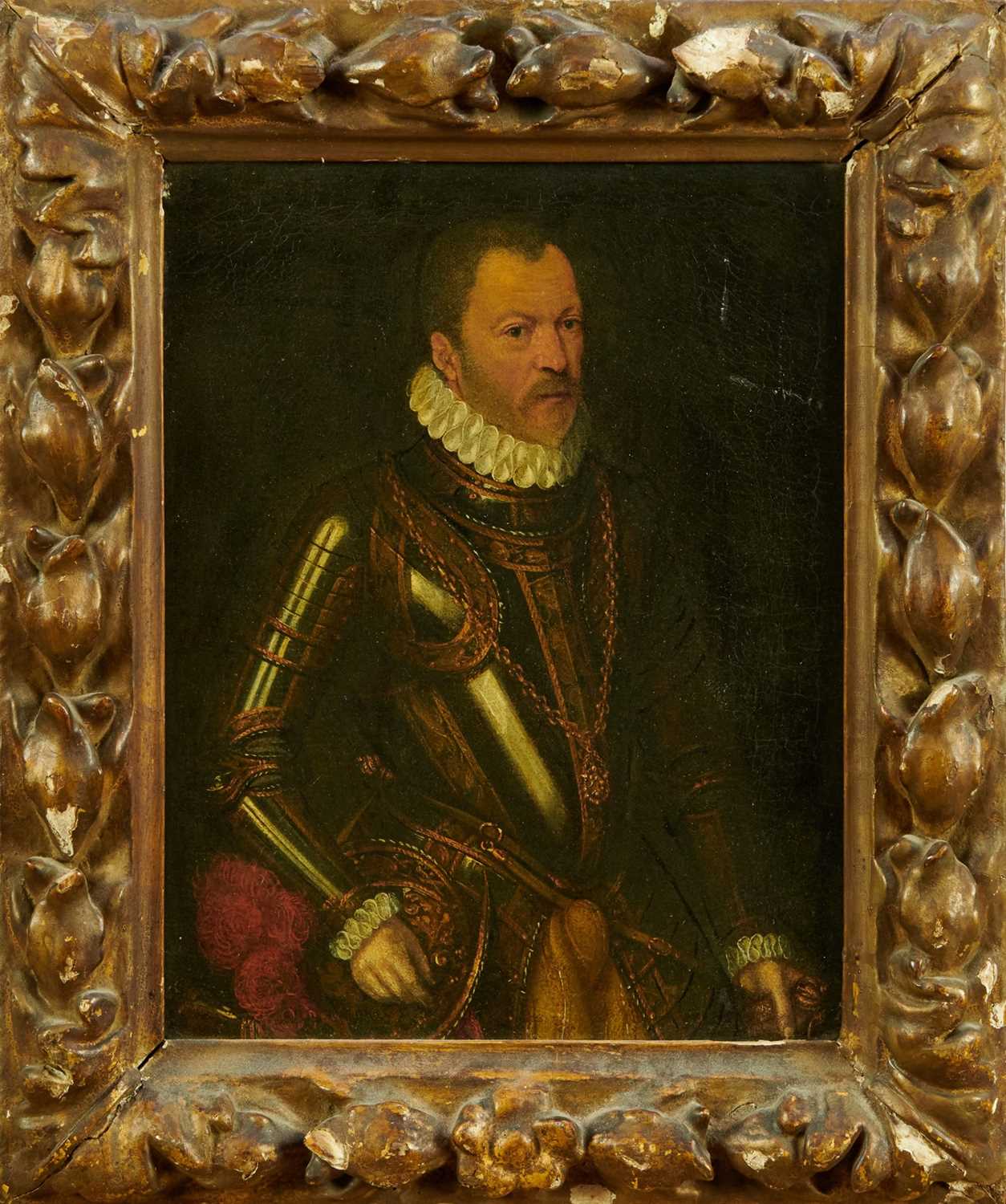 Lot 1355 - 17th / 18th century Continental school, oil on canvas, Portrait of a gentleman in armour and ruff, in period gilt frame