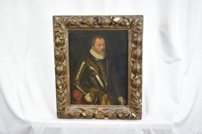 Lot 1355 - 17th / 18th century Continental school, oil on canvas, Portrait of a gentleman in armour and ruff, in period gilt frame