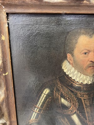 Lot 1355 - 17th / 18th century Continental school, oil on canvas, Portrait of a gentleman in armour and ruff, in period gilt frame