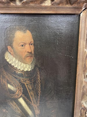 Lot 1355 - 17th / 18th century Continental school, oil on canvas, Portrait of a gentleman in armour and ruff, in period gilt frame