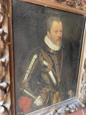 Lot 1355 - 17th / 18th century Continental school, oil on canvas, Portrait of a gentleman in armour and ruff, in period gilt frame