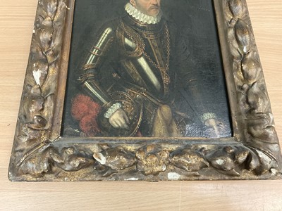 Lot 1355 - 17th / 18th century Continental school, oil on canvas, Portrait of a gentleman in armour and ruff, in period gilt frame