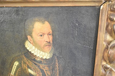 Lot 1355 - 17th / 18th century Continental school, oil on canvas, Portrait of a gentleman in armour and ruff, in period gilt frame