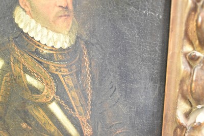 Lot 1355 - 17th / 18th century Continental school, oil on canvas, Portrait of a gentleman in armour and ruff, in period gilt frame