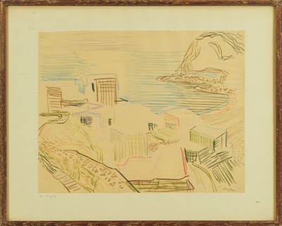 Lot 1373 - *Eduard Bargheer (1901-1979) pencil and crayon on tracing paper - San Angelo, signed and titled, inscribed verso, 32cm x 40.5cm, in glazed frame