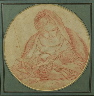 Lot 1372 - After Guido Reni (1575-1642) red chalk drawing - Mother and Baby, tondo 23cm, in glazed frame