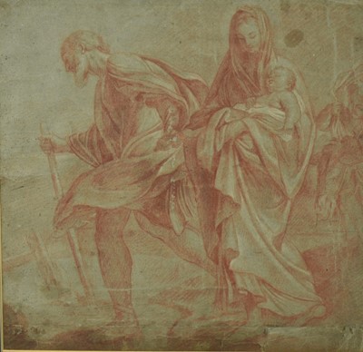 Lot 1371 - After Carlo Maratti (1625-1713) red chalk drawing - Travelling Family, 33cm x 33.5cm, in glazed frame