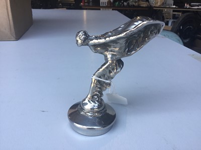 Lot 33 - Late 1920s Rolls-Royce Phantom II nickel plated Spirit of Ecstacy mascot ( small-type) signed and with correct under wing markings on cap. The mascot 12 cm high