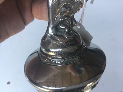 Lot 33 - Late 1920s Rolls-Royce Phantom II nickel plated Spirit of Ecstacy mascot ( small-type) signed and with correct under wing markings on cap. The mascot 12 cm high