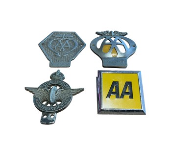Lot 104 - Three vintage AA car grill badges, together with a Civil Service Motoring Association car grill badge (4)