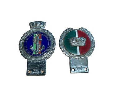 Lot 108 - Vintage chromium and enamel Royal Navy Mural crown car grill badge by J.R. Gaunt London, together with a Merchant Navy Airline Officers Association car badge, also by J.R. Gaunt (2).