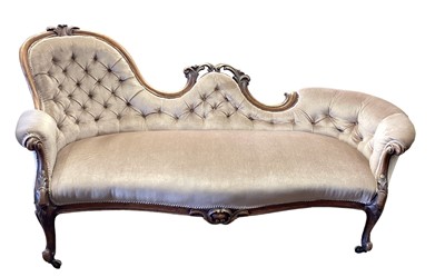 Lot 1571 - Victorian walnut framed chaise longe