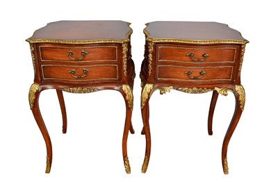 Lot 1561 - Pair of Louis XVI style beech and gilt heightened bedside tables