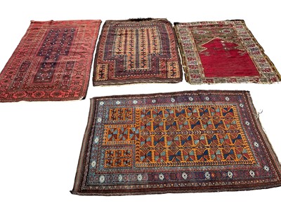 Lot 1301 - Baluch prayer mat, together with three others, 157 x 94cm and smaller