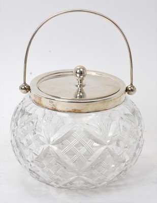 Lot 400 - 1920s silver mounted cut glass biscuit barrel of globular form