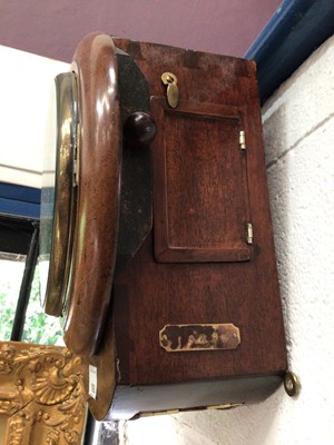 Lot 1090 - Railway clock with painted 16cm dial marked 'B.R.(L.M.) John Walker 1 South Molton Street, London 13668', fusee movement in mahogany drop case with brass plaque, 25cm wide, 29cm high, key and pendu...