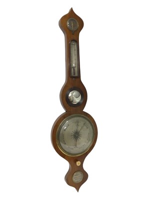 Lot 1096 - 19th century barometer and thermometer by Sewell of Hadleigh with silvered dial and scale, convex mirror, in rosewood veneered case, 94cm.