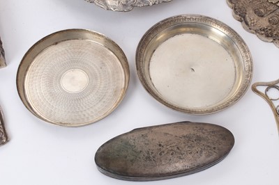 Lot 586 - Selection of Middle Eastern, Far Eastern and other silver and white metal, including four cigarette/cigar boxes, filligree dish, compact, mirror, candle holder and other items, some marked. (Qty)